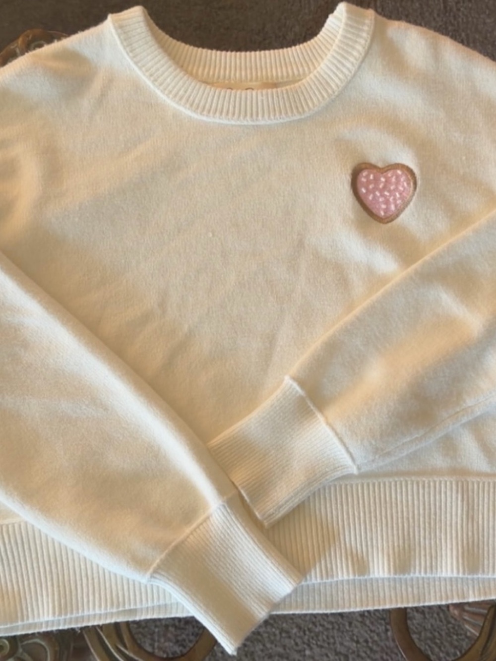 Jessica Simpson White Knit Pink Heart Appliqué Cropped Sweater 💗 NWOT 😊